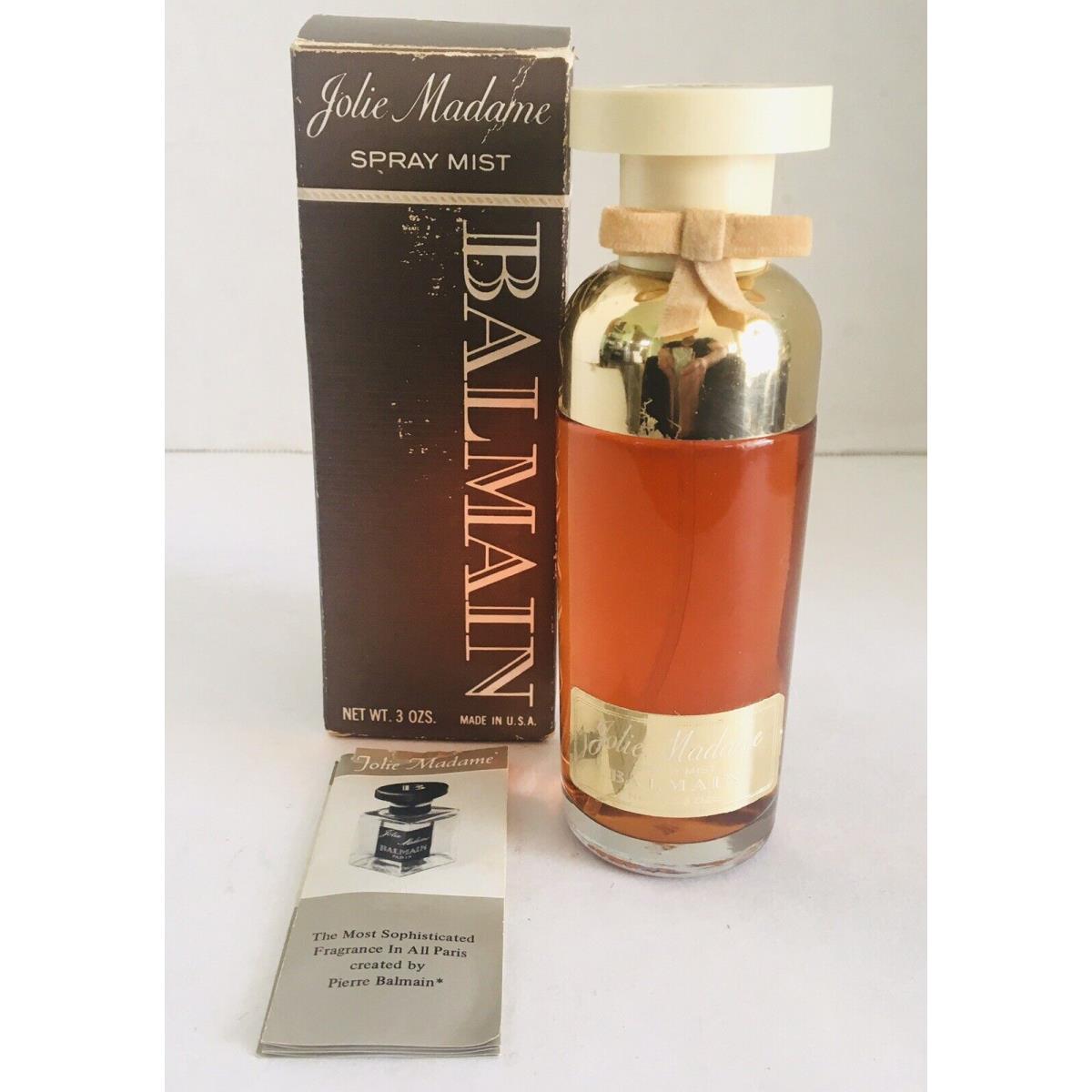 Vintage Jolie Madame Balmain Eau de Toilette Spray Mist 3oz Bottle