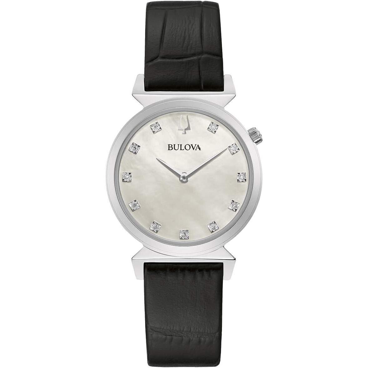 Bulova Women`s Regatta Diamond Accent Quartz Black Leather Watch 30MM 96P210