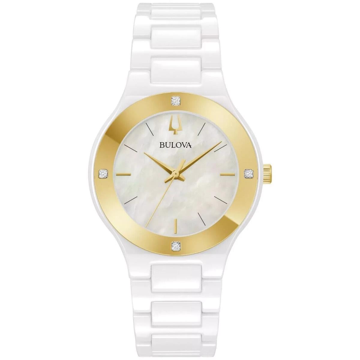 Bulova 98R292 Modern Millennia Diamond Mother-of-pearl Dial Ceramic Watch - Dial: Mother-of-pearl, Band: White, Bezel: Gold