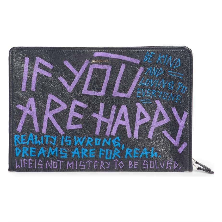 Balenciaga Bazar Graffiti Purple Blue Black Arena Leather Pouch 443658