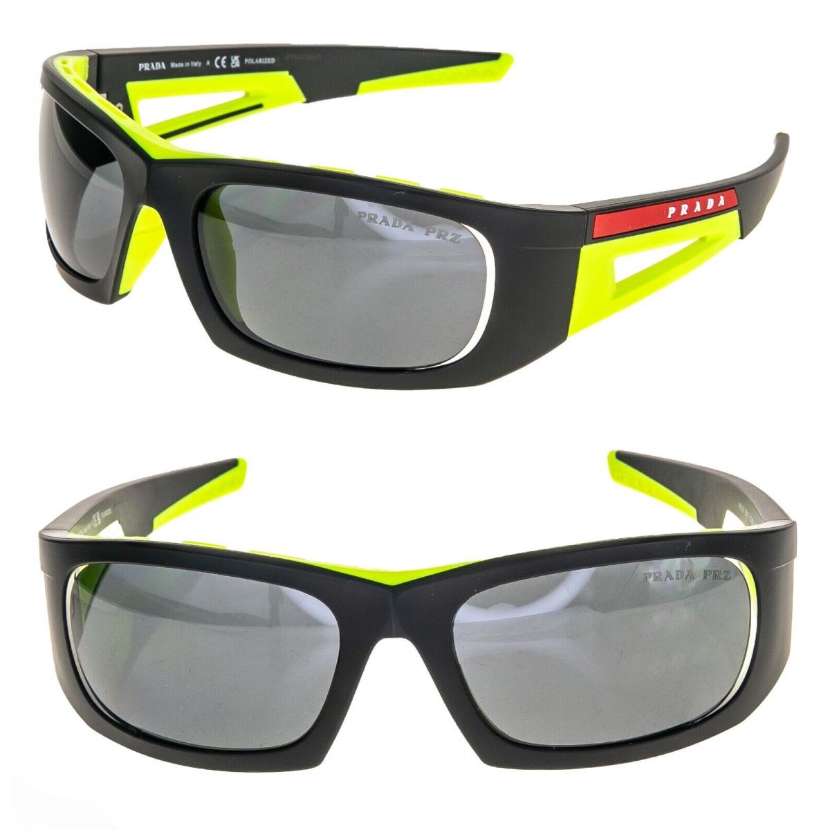 Prada 02Y Linea Rossa Impavid Sunglasses Black Lime Yellow Polarized Wrap PS02YS