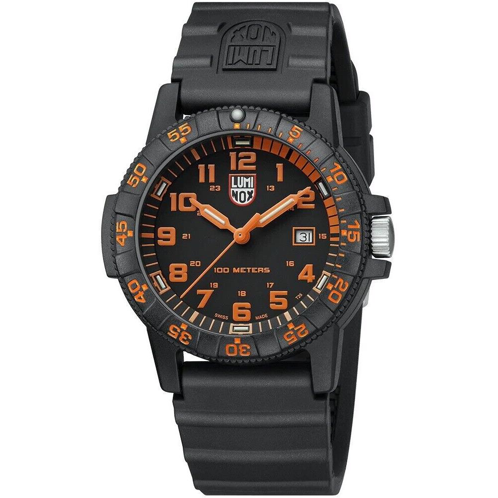 Luminox Men`s 44 mm Leatherback Sea Turtle Black Dial Orange Accent Swiss Watch