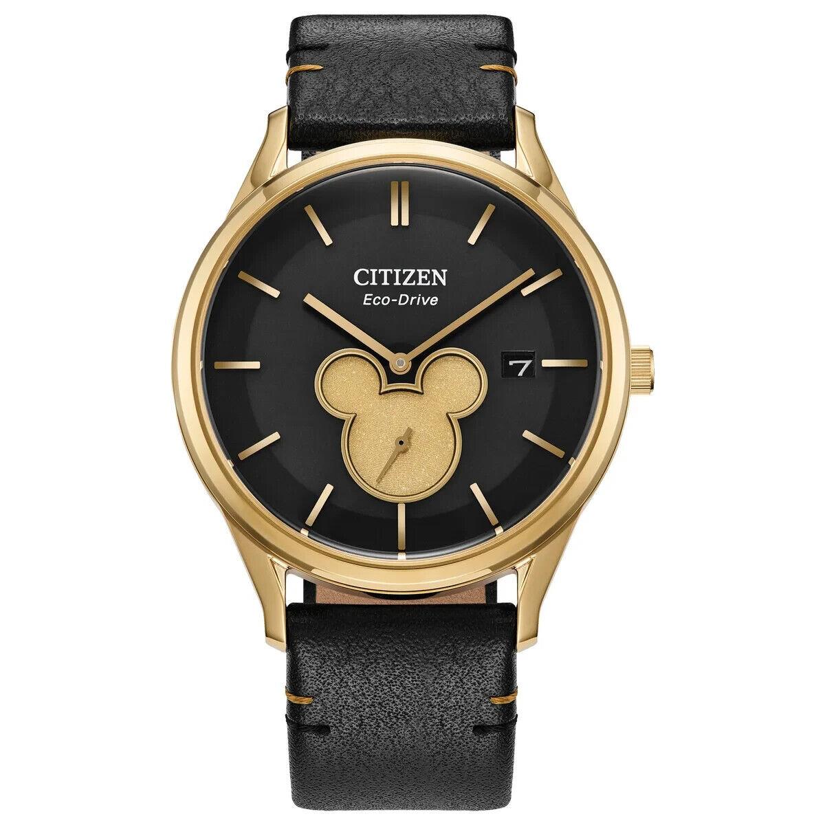 Citizen Eco-drive Disney Mickey Mouse Vintage Stainless Steel Quartz Men`s Watch - Dial: Gold, Band: Black