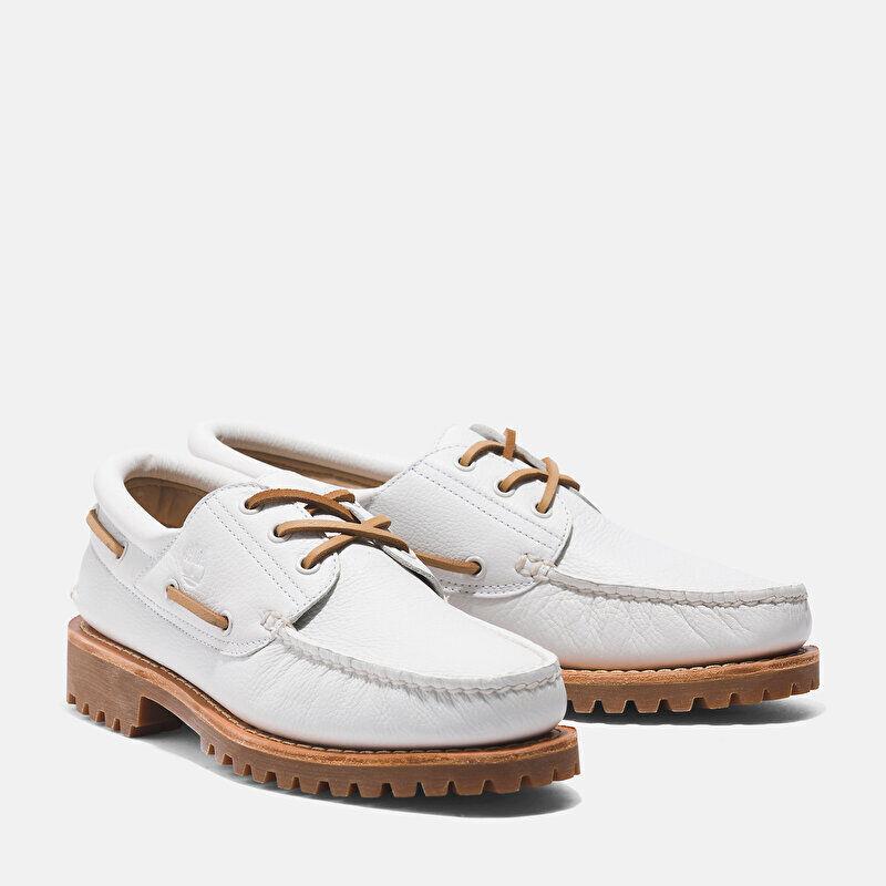 Timberland Men`s Lace UP 3-EYE Boat Shoes White Full Grain A4149