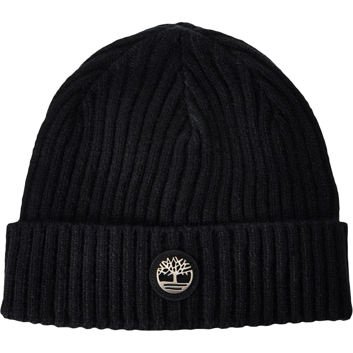 Timberland Ribbed Watch Cap Beanie with Logo Plate Black