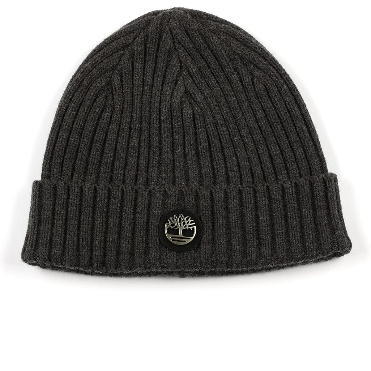 Timberland Ribbed Watch Cap Beanie with Logo Plate Charcoal Heather Grey