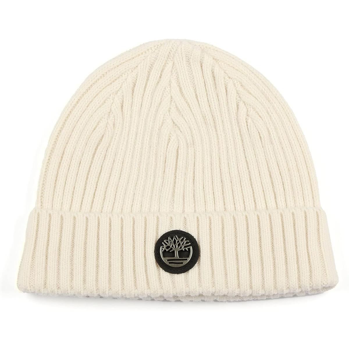 Timberland Ribbed Watch Cap Beanie with Logo Plate Cream