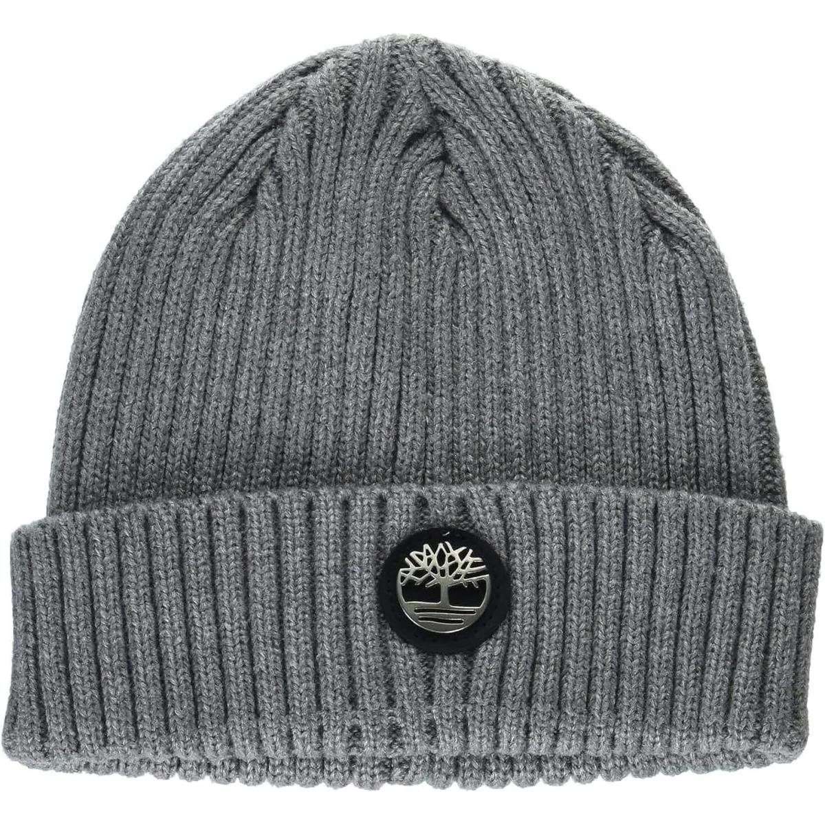 Timberland Ribbed Watch Cap Beanie with Logo Plate Light Grey Heather