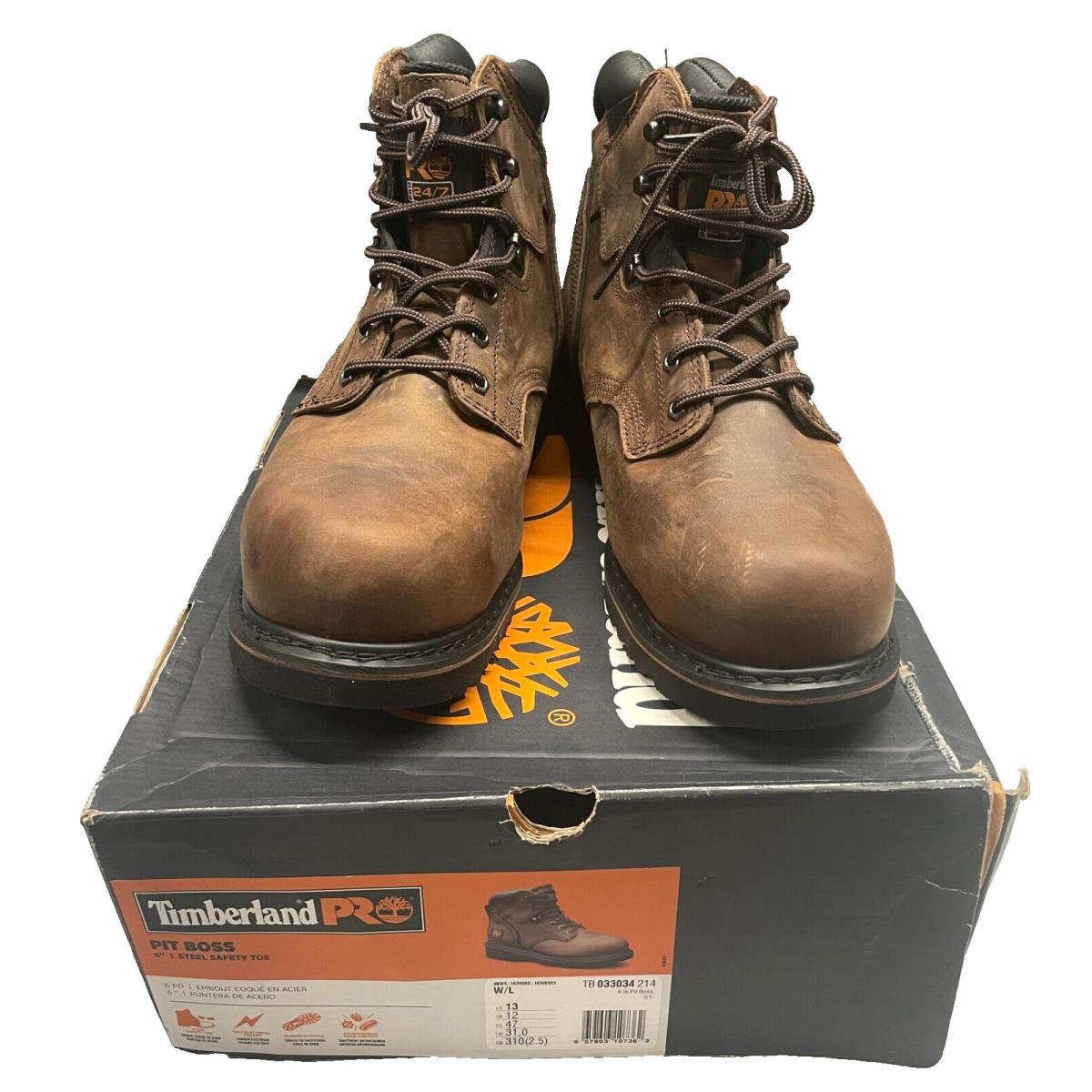 Timberland Pro Pit Boss 6 Steel Toe Brown Work Boot Men`s Size 13W w Scuffs