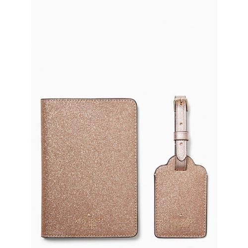 Kate Spade Boxed Glitter Fabric Boxed Passport Luggage Tag Travel Set