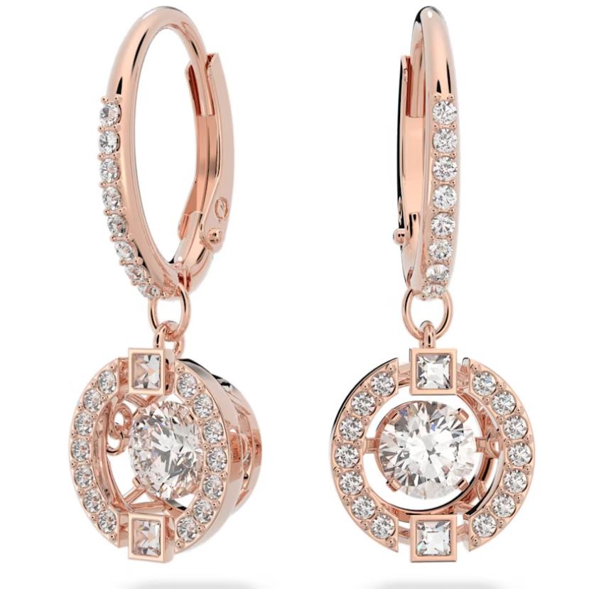 Swarovski Drop Earrings Round Cut White Rose Gold-tone Plated 5504753