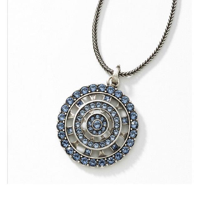 Swarovski Touchstone Crystal Denim Medallion Necklace Oxidized Silver 15-18