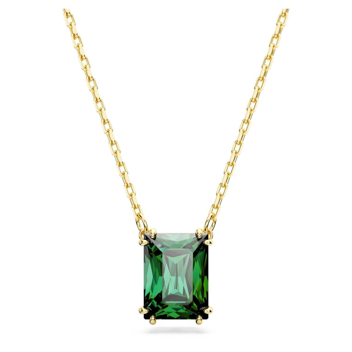 Swarovski Zirconia Stilla Pendant Rectangular Cut Green Gold-tone 5677141