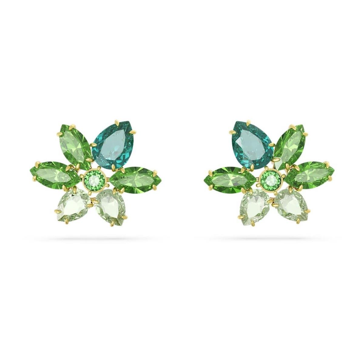 Swarovski Gema Earrings Mixed Cuts Flower Green Gold-tone Plated 5658400