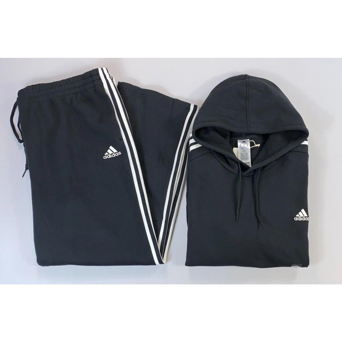 Men`s Adidas 3 Stripe Fleece Lined 2 Piece Hoodie Sweatpants 2 Piece Set