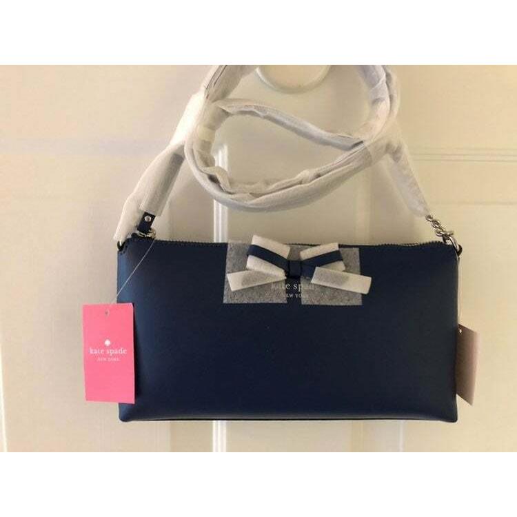 Kate Spade Sawyer Street Declan Crossbody River Blue Leather Bow New