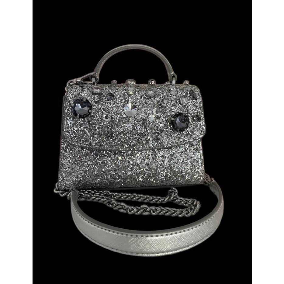 Kate Spade Darcy Top Handle Jeweled Micro Satchel / Crossbody IN Silver - Handle/Strap: Silver, Hardware: Silver, Exterior: Silver