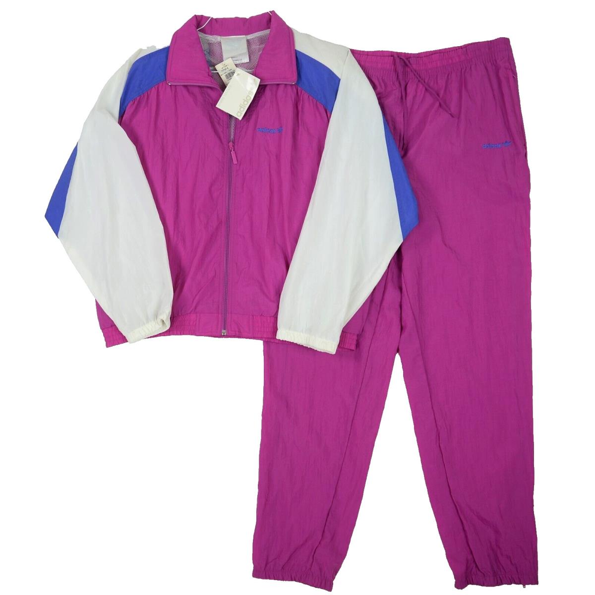 Adidas Vtg Trefoil Tracksuit Size L Pink Jacket/sweatpants w/ Shoulder Pads