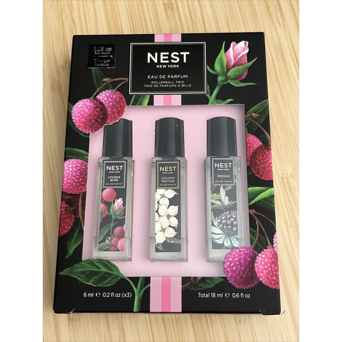 Nest York Eau DE Parfum Rollerball Trio Lychee Rose Golden Nectar Indigo