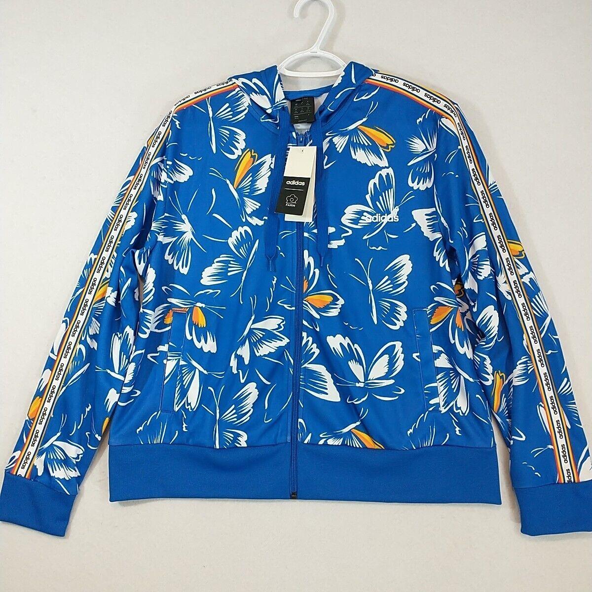 Adidas Farm Rio Hoodie Hooded Jacket Women s XL Blue Butterfly Print Zip Front