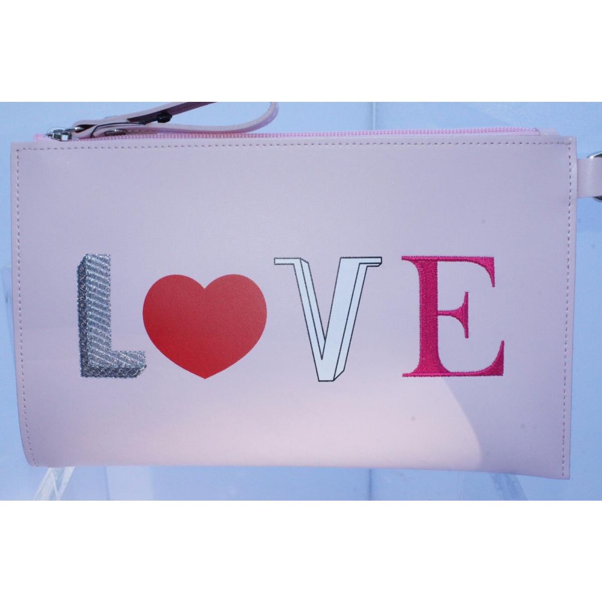 Longchamp Kiss and Love Flat Cosmetic Wristlet Pink Pouch Wallet