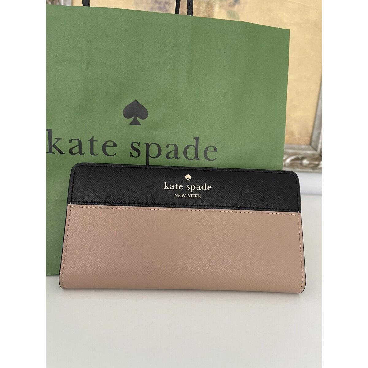 Kate Spade Leather Madison Large Slim Bifold Wallet Toasted Hazelnut Multi