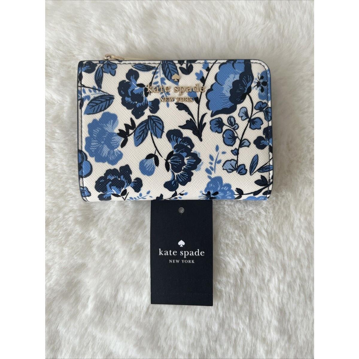 Kate Spade Madison Vase Floral Small L Zip Wallet Blue Multi