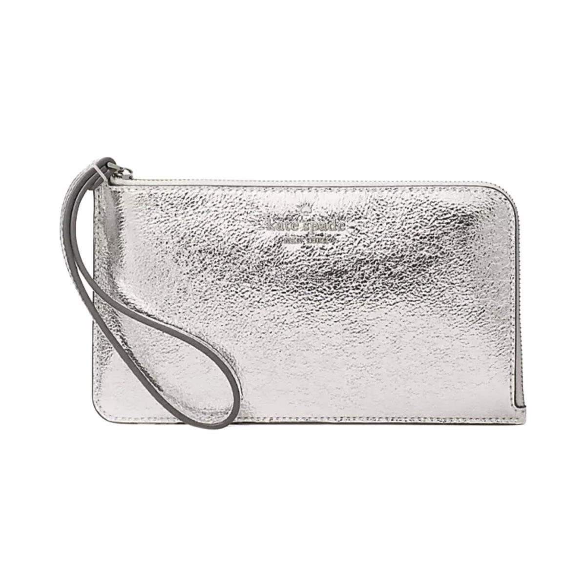 Kate Spade Lucy Glitter Medium L-zip Wristlet Silver Foil