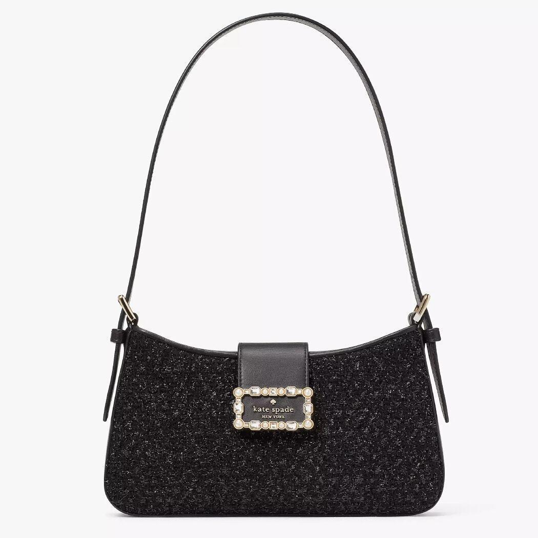 Kate Spade Reegan Black Tinsel Tweed Shoulder Bag Pearl Embellished Party