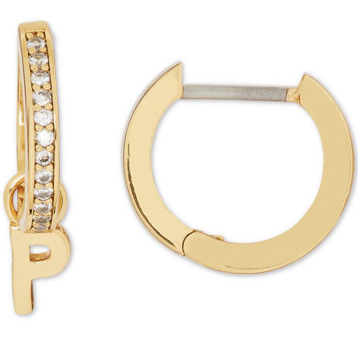 Kate Spade Gold Tone P Initial Mismatch Huggie Hoop Earrings- I13N