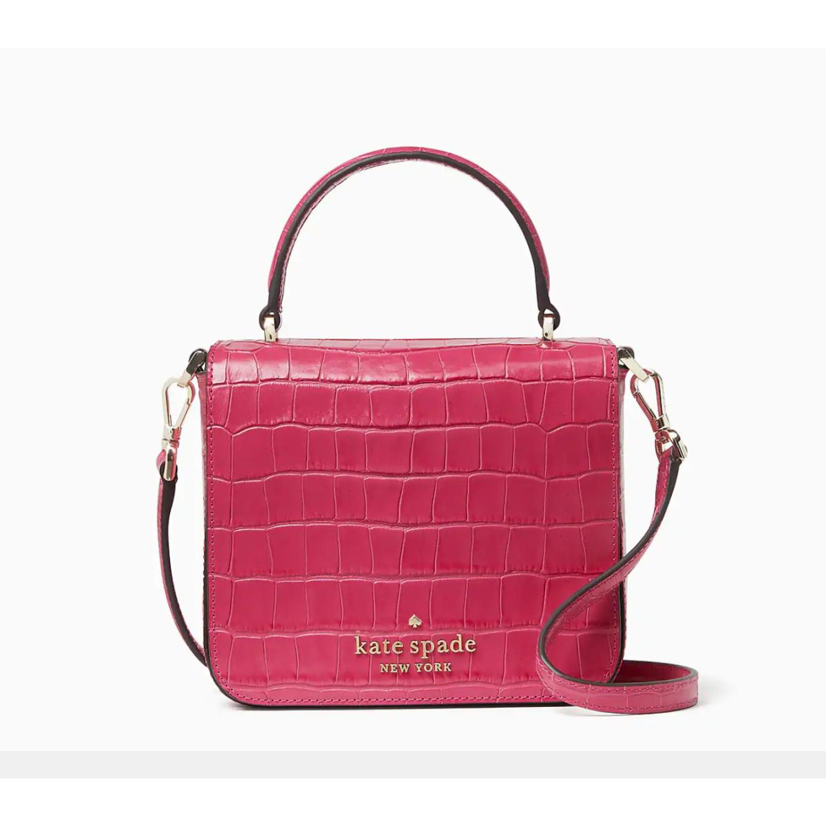 Kate Spade Croc Embossed Staci Square Crossbody Handbag In Festive Pink