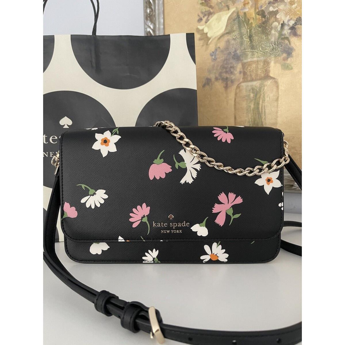 Kate Spade Madison Floral Waltz Flap Crossbody In Black Multi