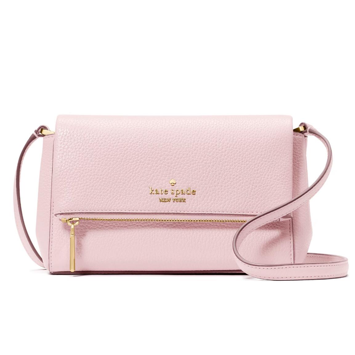 New Kate Spade Leila Mini Zip Crossbody Pebble Leather Shimmer Pink