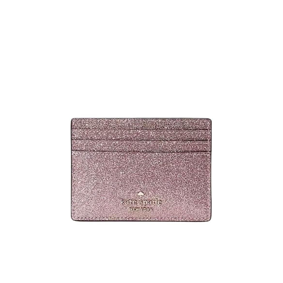 Kate Spade New York Glimmer Glitter Small Slim Card Holder Mitten Pink