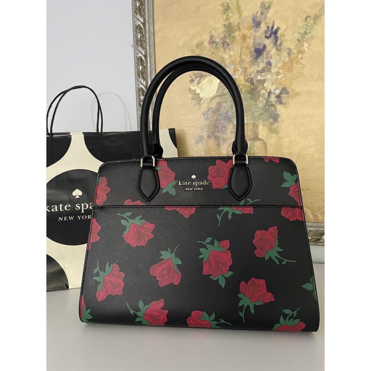 Kate Spade Madison Leather Rose Toss Printed Medium Satchel