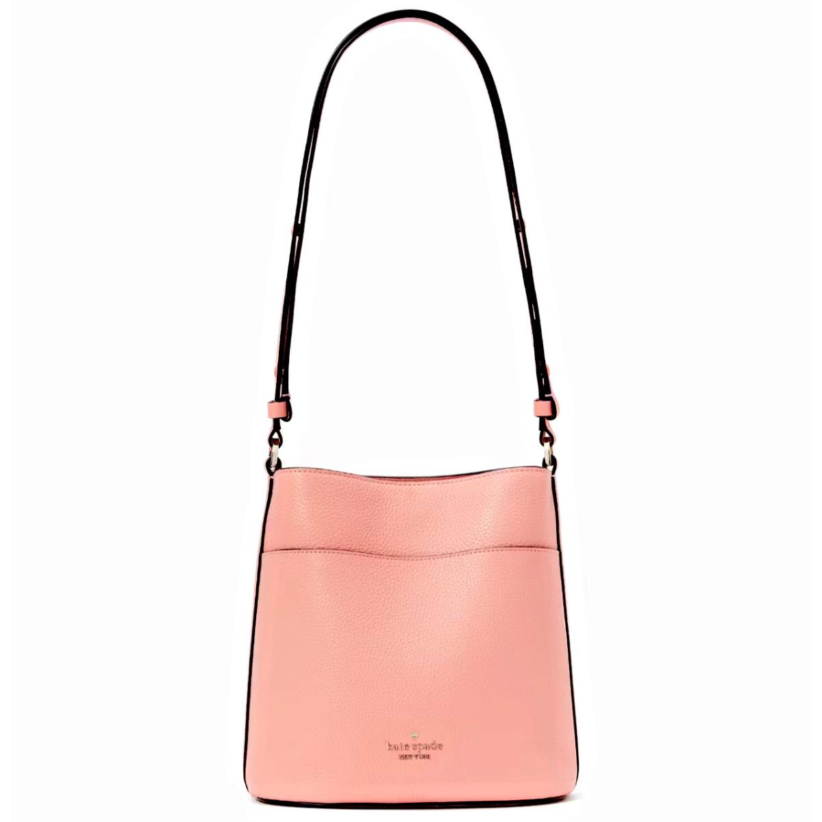 New Kate Spade Leila Small Bucket Bag Pebbled Leather Peachy Rose with Dust Bag