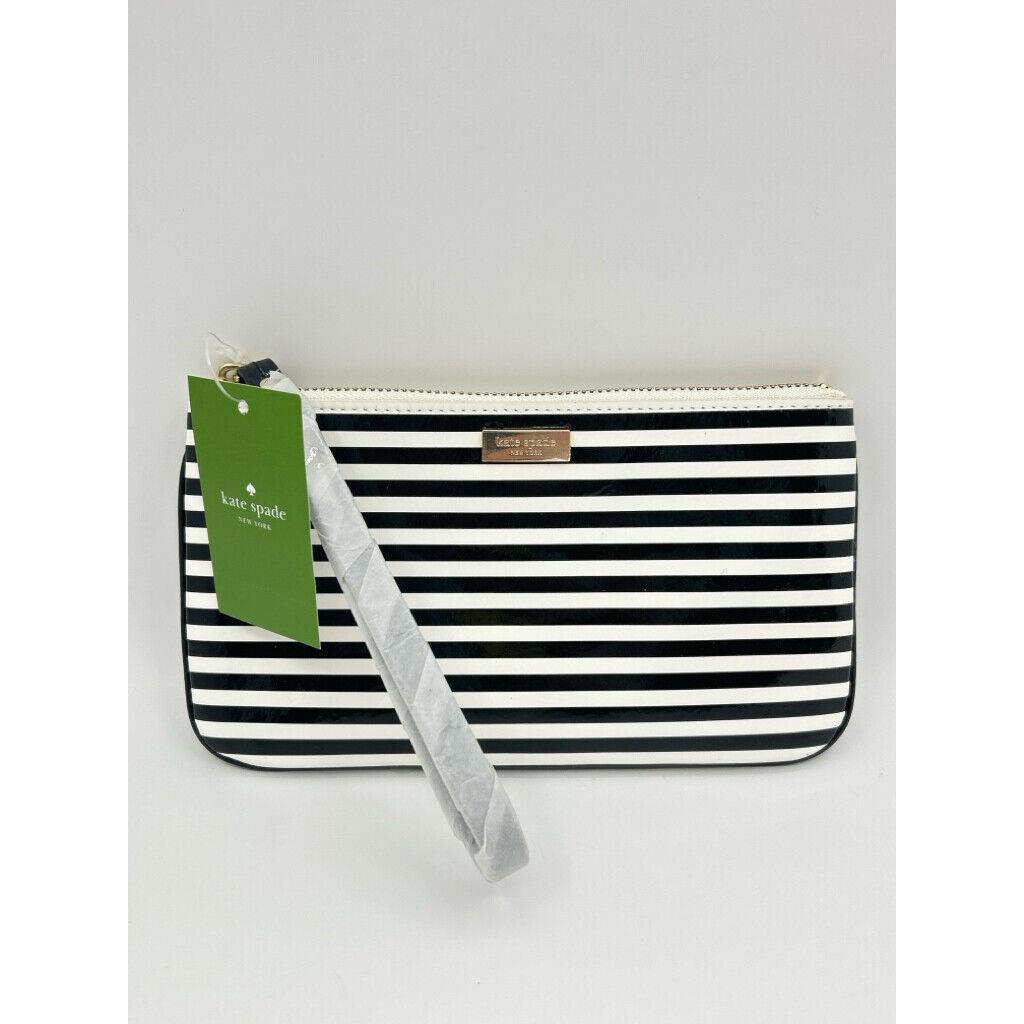 Kate Spade Black White Zippered Chrissy in Ocean Drive Stripe Wristlet