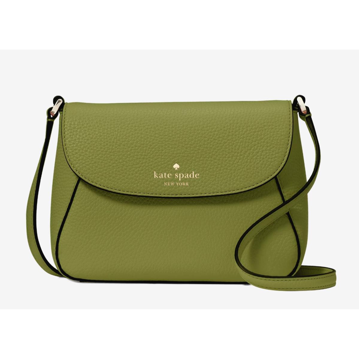 New Kate Spade Monica Mini Flap Crossbody Bag Pebble Leather Kelp Forest - Exterior: Kelp Forest