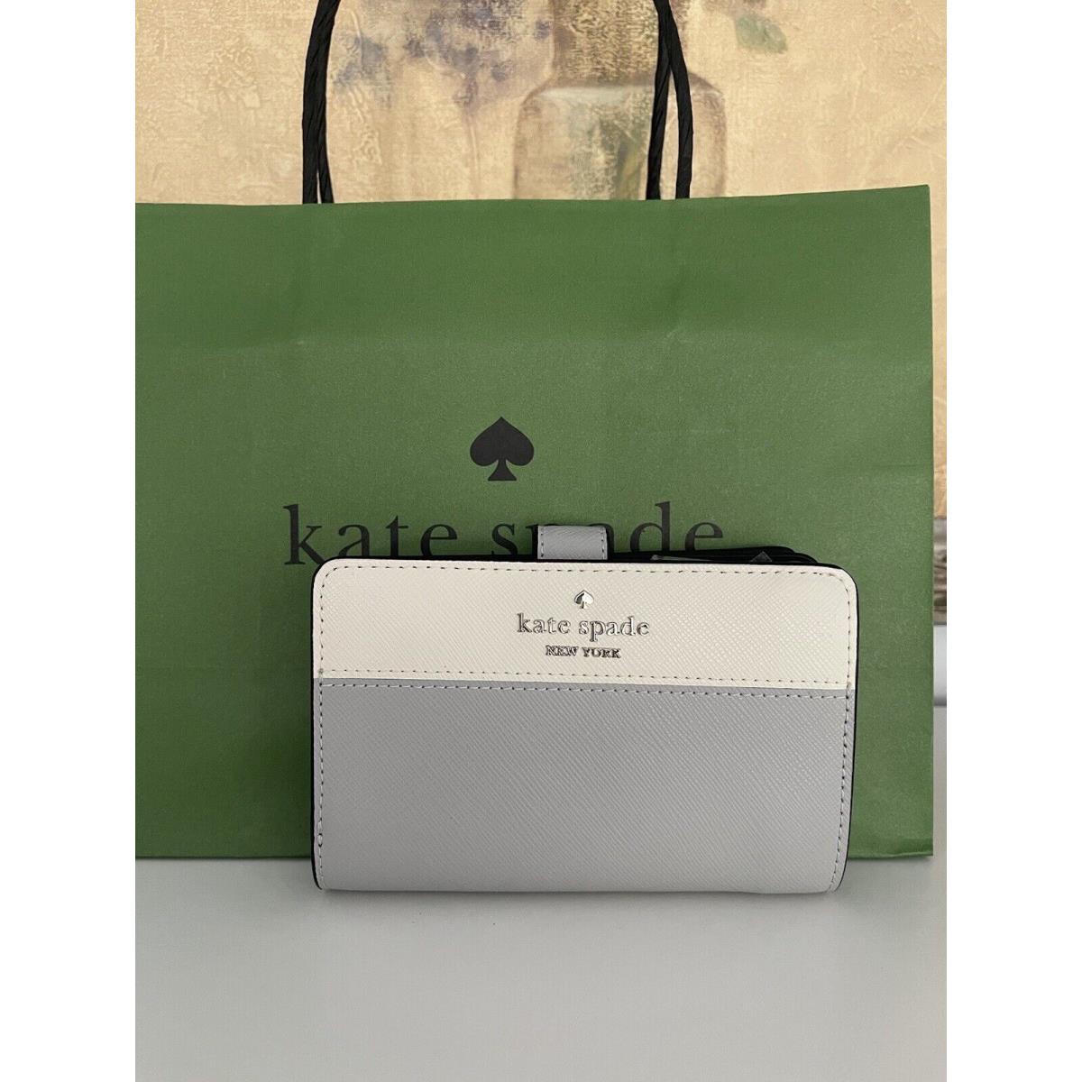 Kate Spade Madison Colorblock Medium Compact Bifold Wallet Platinum Grey