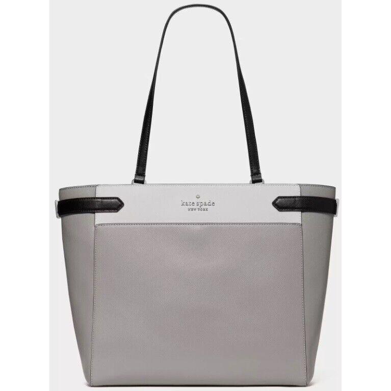 Kate Spade Staci Leather Laptop Tote Bag Large Handbag Gray White Black