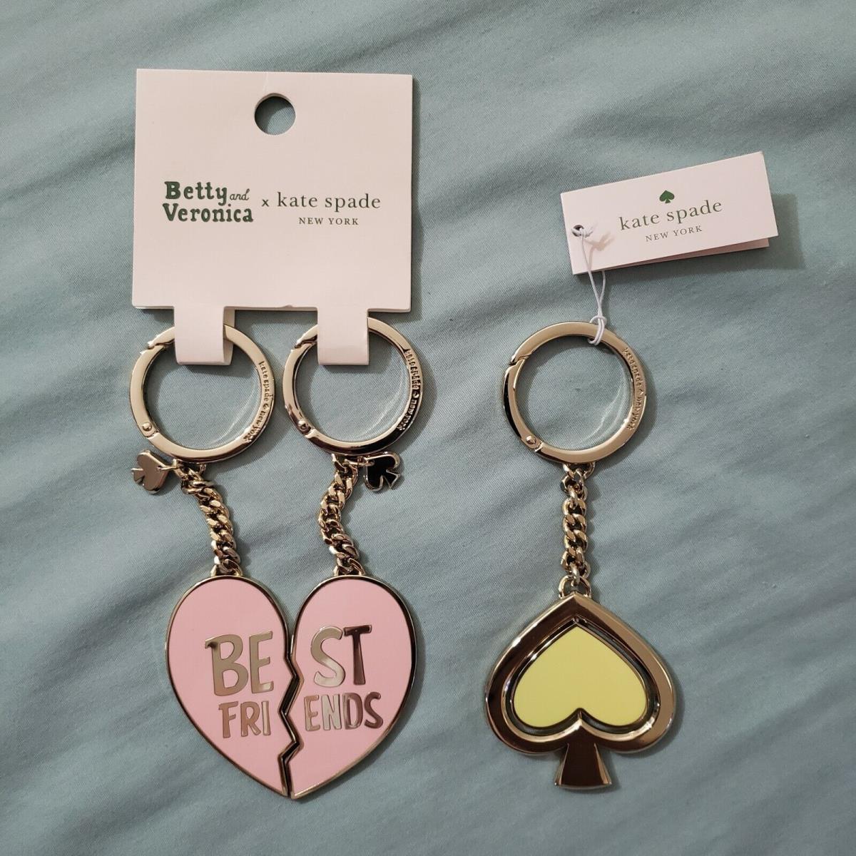 3 Kate Spade Charm Key Chain Bag Fobs Archie Betty Veronica Best Friends Heart