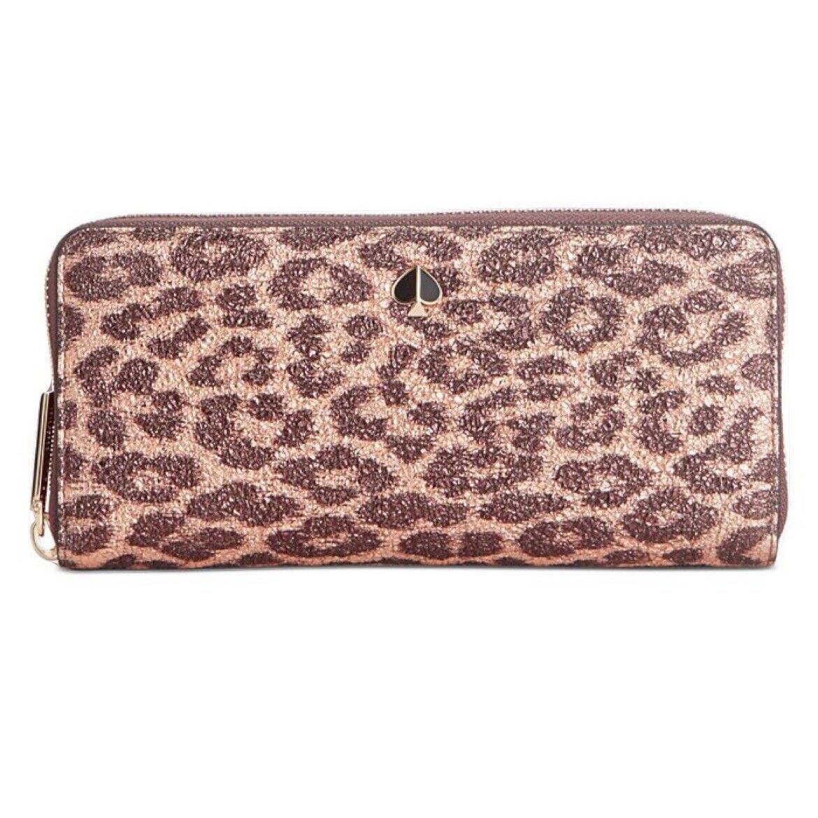 Kate Spade New York Slim Continental Wallet Metallic Rose Gold Brown Leopard New