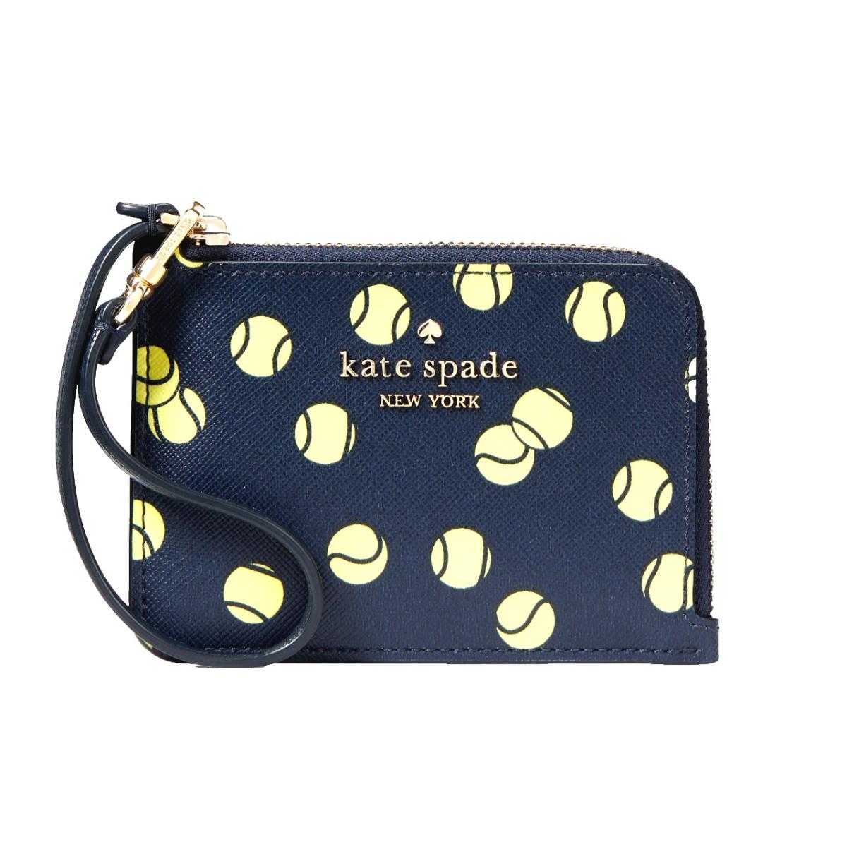 New Kate Spade Small Card Holder Wristlet with Tennis Print Blazer Blue Multi