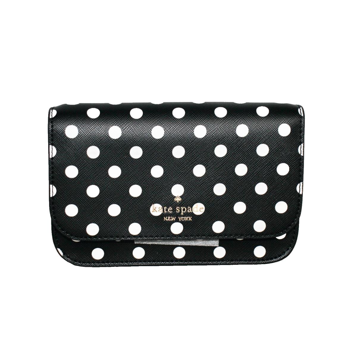 Kate Spade Cheers Carming Dot Crossbody Clutch Black White Leather K7235