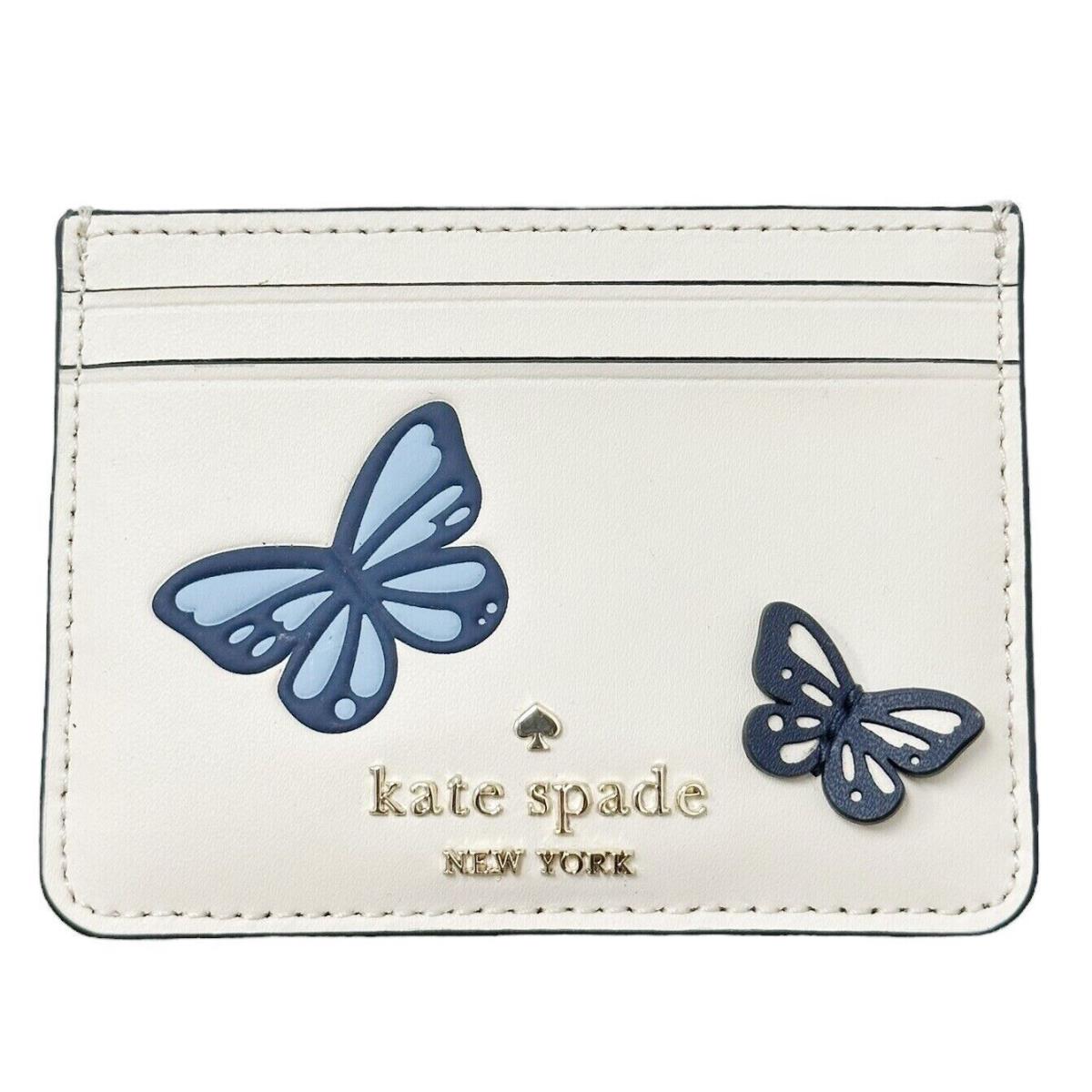 Kate Spade Small Slim Leather Card Holder Flutter Fly Butterfly White