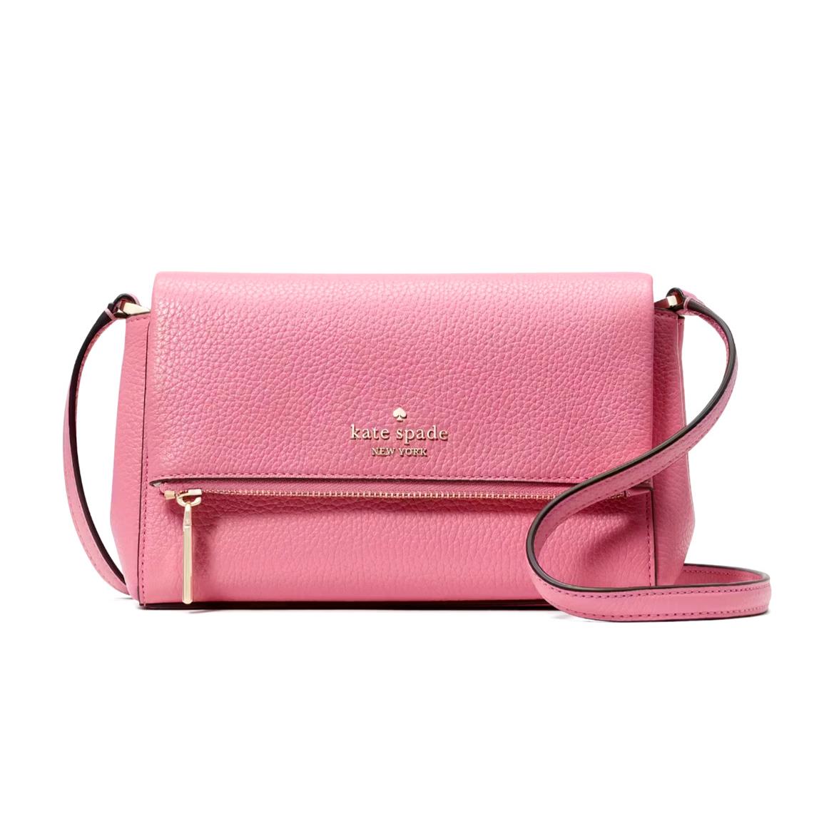 New Kate Spade Leila Mini Zip Crossbody Pebble Leather Blossom Pink