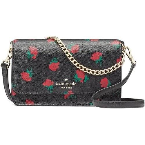 Kate Spade New York Madison Rose Toss Printed Small Flap Crossbody Black Multi