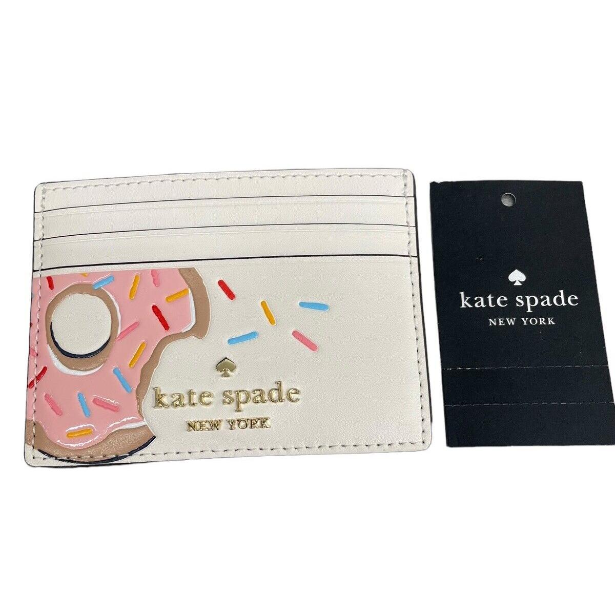 New Kate Spade Coffee Break Donut Small Slim Card Holder Cream Multi