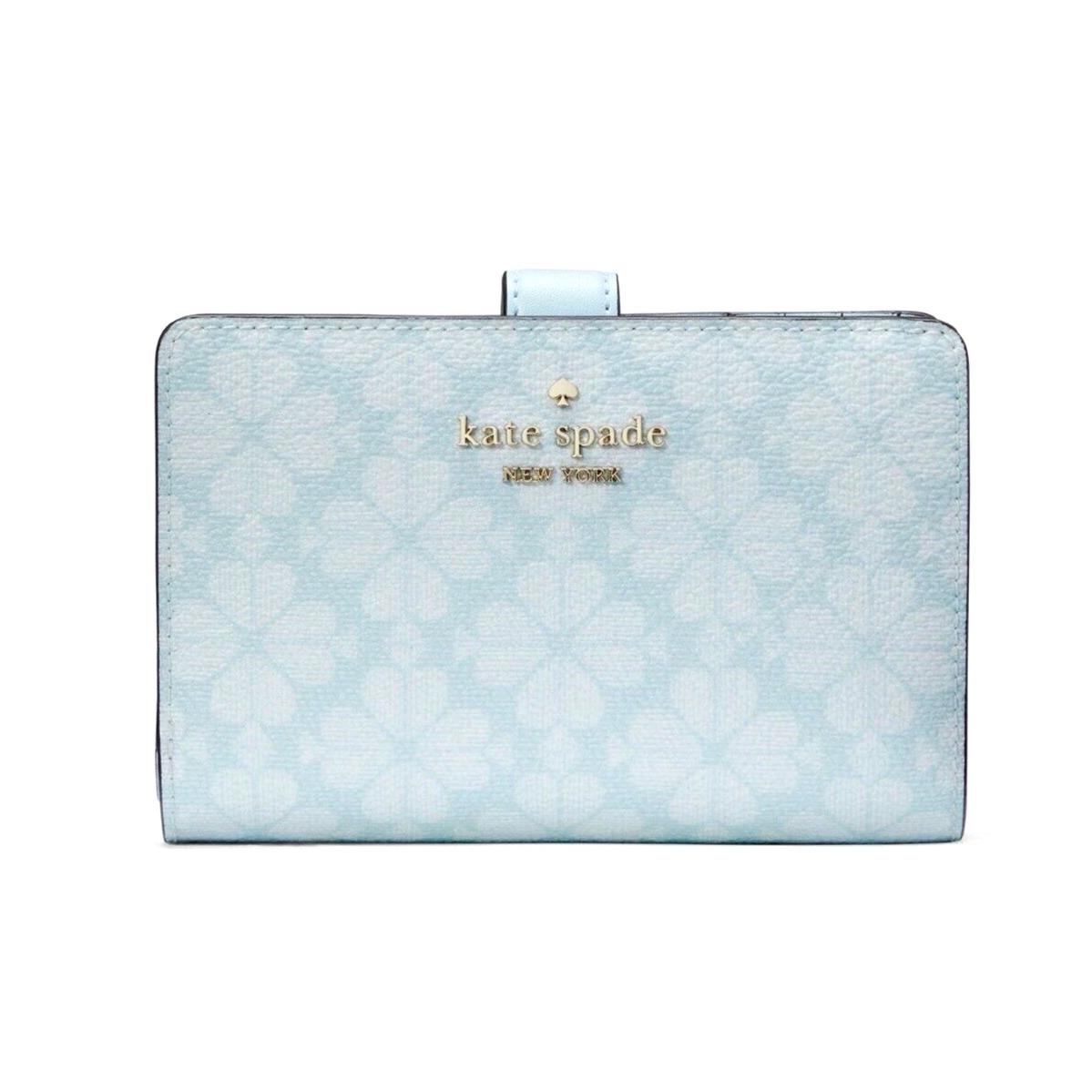 New Kate Spade Signature Spade Flower Medium Compact Bifold Wallet Blue Glow