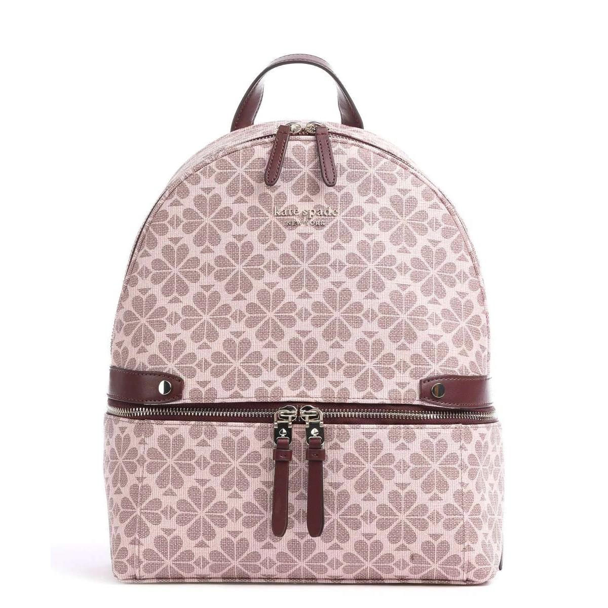 Kate Spade Large Backpack Flower Jacquard Beige Coated Canvas Leather